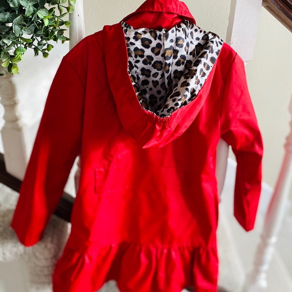 Red with Leopard Rain Jacket *Like New* - Picture 3 of 5